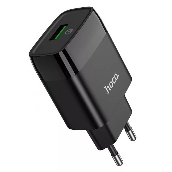 Зарядное устройство HOCO C72Q Glorious 1xUSB, 3А, 18W, QC3.0 + кабель Typ-C (черный)