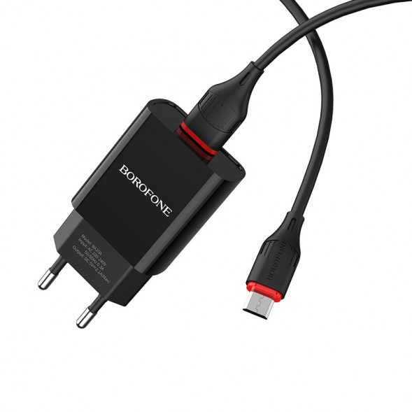 Зарядное устройство Borofone BA20A набор с кабелем Micro-USB 2100 mAh (черный)