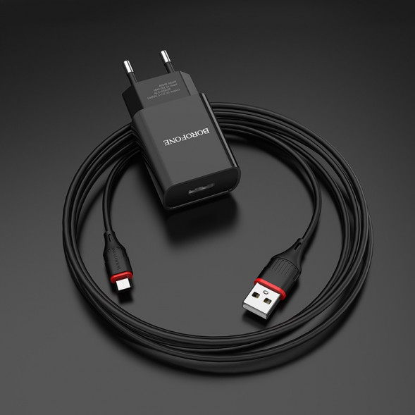 Зарядное устройство Borofone BA20A набор с кабелем Micro-USB 2100 mAh (черный)
