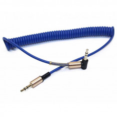 AUX кабель 3.5MM прорезиненный загнутый на 90 град пружина папа-папа (синий)