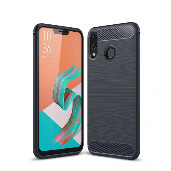 Чехол накладка Carbon Fiber для Asus Zenfone 5Z ZS620KL (темно синий)