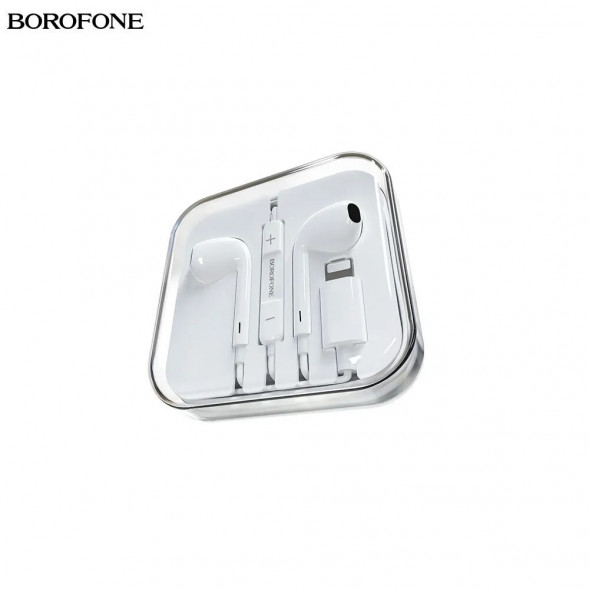 Наушники проводные Borofone BM32 Plus Lightning для iPhone с микрофоном (белый)