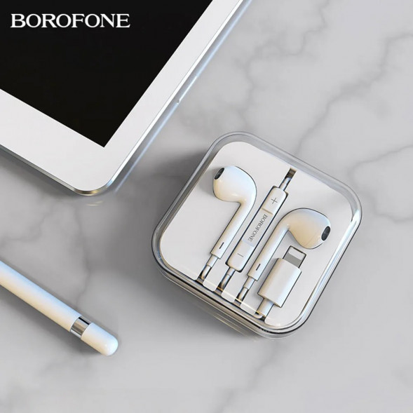 Наушники проводные Borofone BM32 Plus Lightning для iPhone с микрофоном (белый)