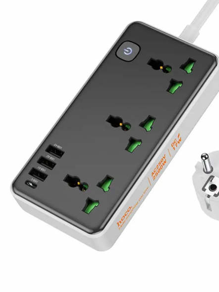 Сетевой фильтр AC7A 1,5м, 3 розетки, 3 USB + USB-C