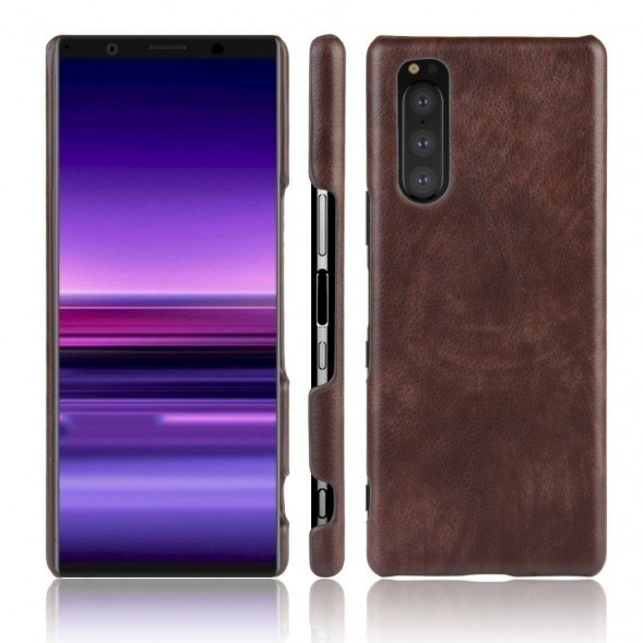 Кожаный чехол накладка для Sony Xperia 5 (коричневый)