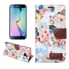 Чехол книжка с цветами для Samsung Galaxy S6 EDGE+ G928 (Белый)