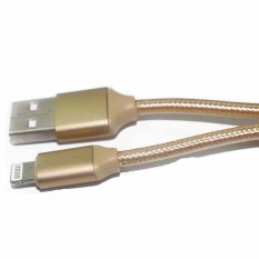 USB кабель Lightning в тканевой оплетке с металичискими концевиками (золото)