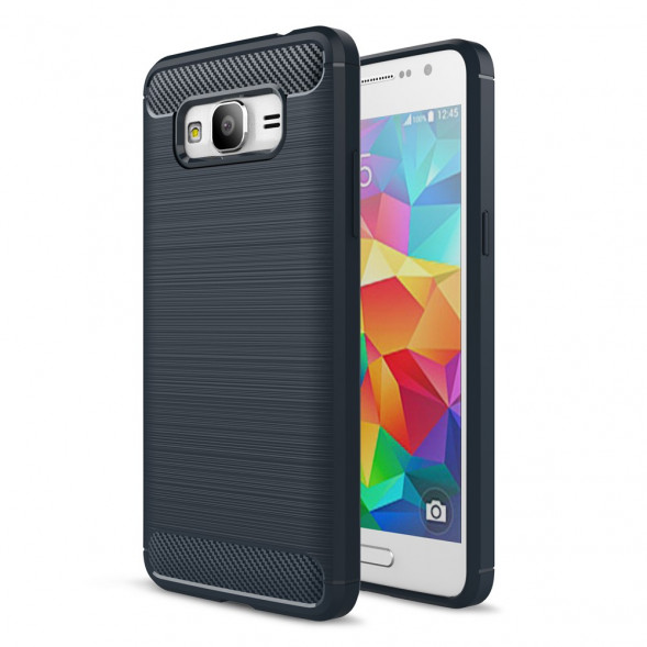 Чехол накладка Carbon Fibre для Samsung Galaxy Grand Prime SM-G530 (темно-синий)