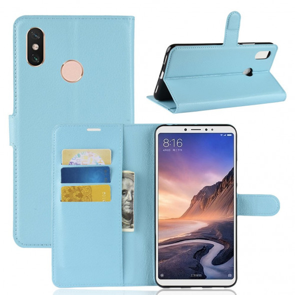 Чехол книжка с визитницей для Xiaomi Mi Max 3 (голубой)