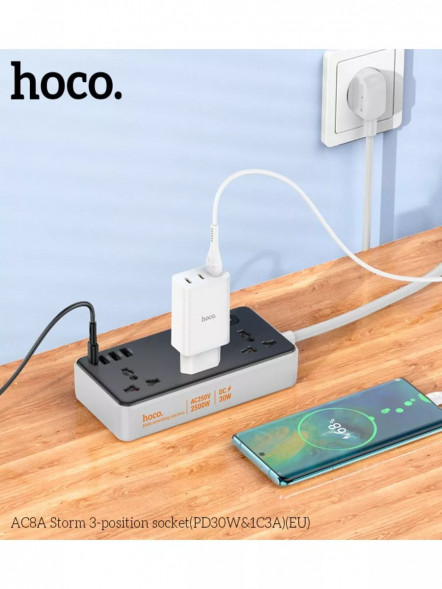 Удлинитель сетевой фильтр HOCO AC8A Storm (белый)