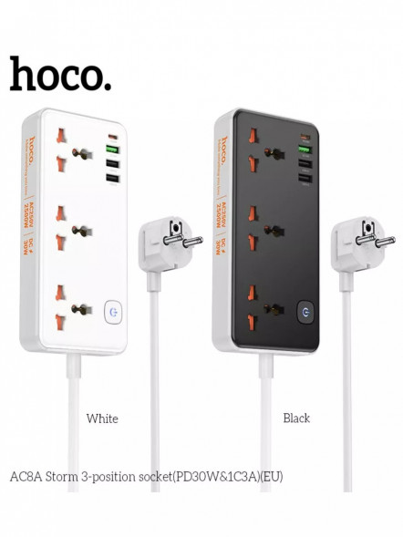 Удлинитель сетевой фильтр HOCO AC8A Storm (белый)