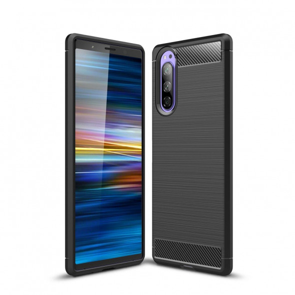 Чехол накладка Carbon Fibre для Sony Xperia 5 (черный)