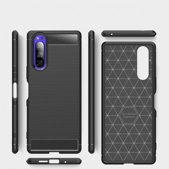 Чехол накладка Carbon Fibre для Sony Xperia 5 (черный)