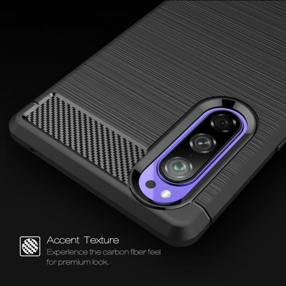 Чехол накладка Carbon Fibre для Sony Xperia 5 (черный)