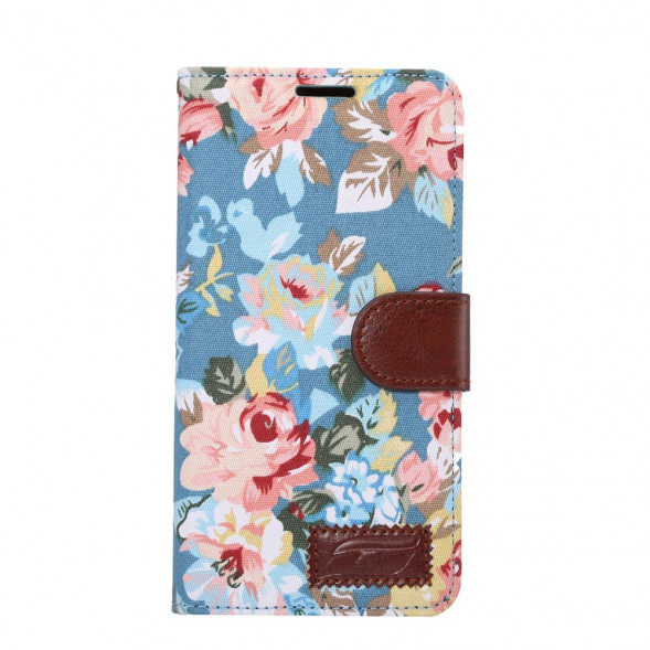 Чехол книжка с цветами для Samsung Galaxy S6 EDGE+ G928 (Голубой)