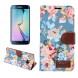 Чехол книжка с цветами для Samsung Galaxy S6 EDGE+ G928 (Голубой)