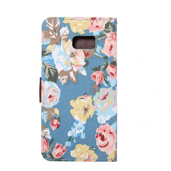 Чехол книжка с цветами для Samsung Galaxy S6 EDGE+ G928 (Голубой)