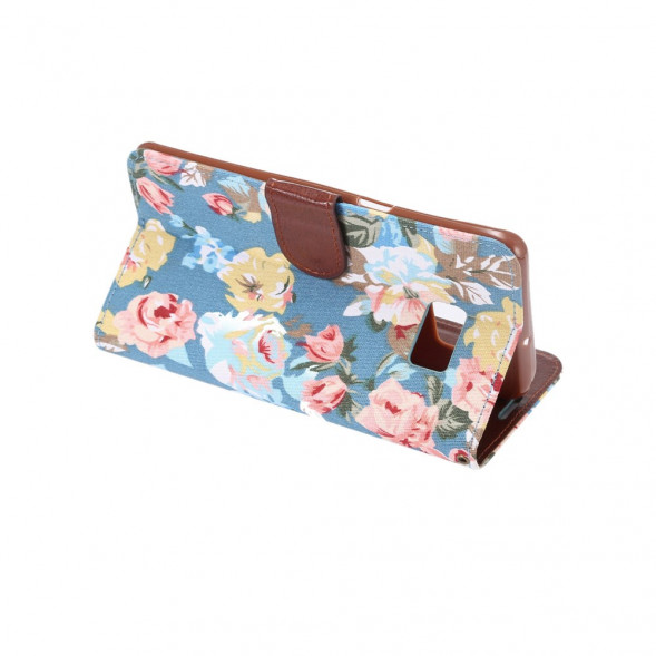 Чехол книжка с цветами для Samsung Galaxy S6 EDGE+ G928 (Голубой)