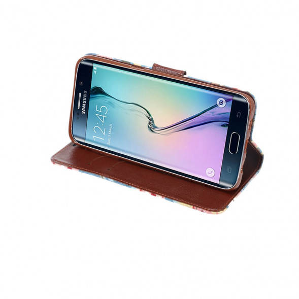 Чехол книжка с цветами для Samsung Galaxy S6 EDGE+ G928 (Голубой)