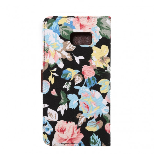 Чехол книжка с цветами для Samsung Galaxy S6 EDGE+ G928 (Черный)