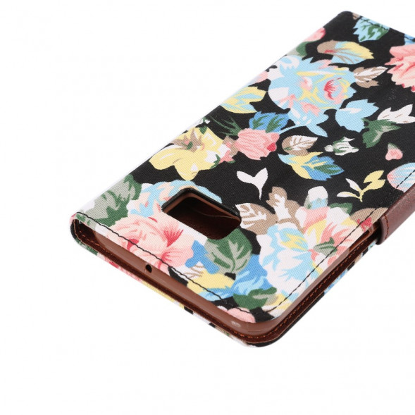 Чехол книжка с цветами для Samsung Galaxy S6 EDGE+ G928 (Черный)