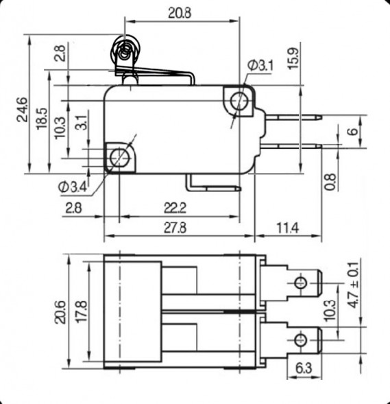 MSW-07-1 Микропереключатель KW3-0Z 5А