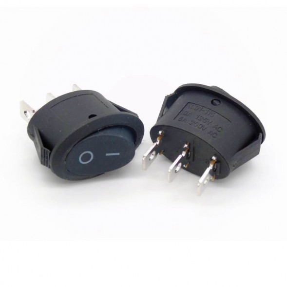 Переключатель овальный ON-OFF 6A 250V 3Pin (черная клавиша)