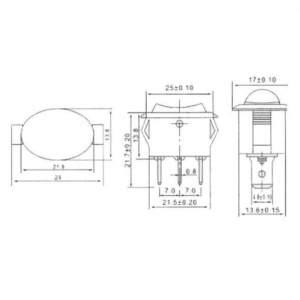 Переключатель овальный ON-OFF 6A 250V 3Pin (черная клавиша)