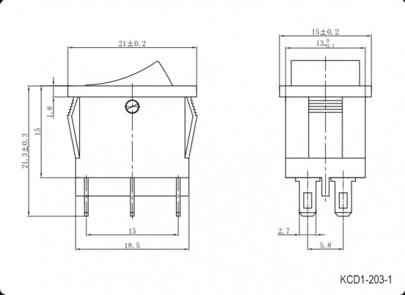KCD1-203-1-C6-B/6P on-off-on Переключатель клавишный (рокерный)