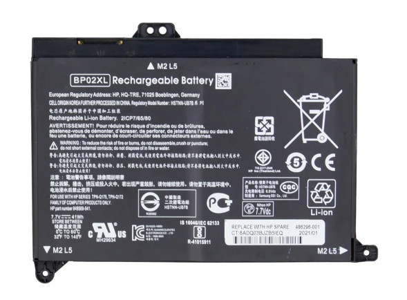 Аккумулятор BP02XL для HP 15-AU, 15-AW, BP02041XL, HSTNN-LB7H, HSTNN-UB7B, 849909-850, 849569-421, hstnn-lb7h, tpn-q172, tpn-q175 5150mAh, 7.7V