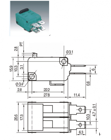 MSW-08 Микропереключатель KW3-0Z-2 5А