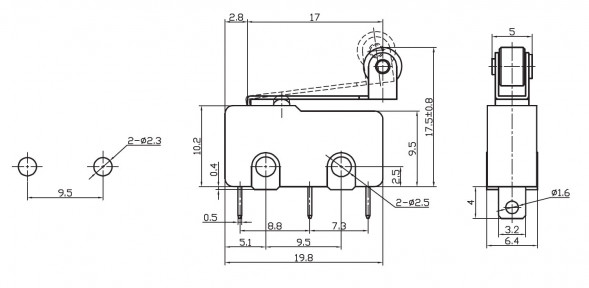MSW-13 Микропереключатель с колесиком, лапкой