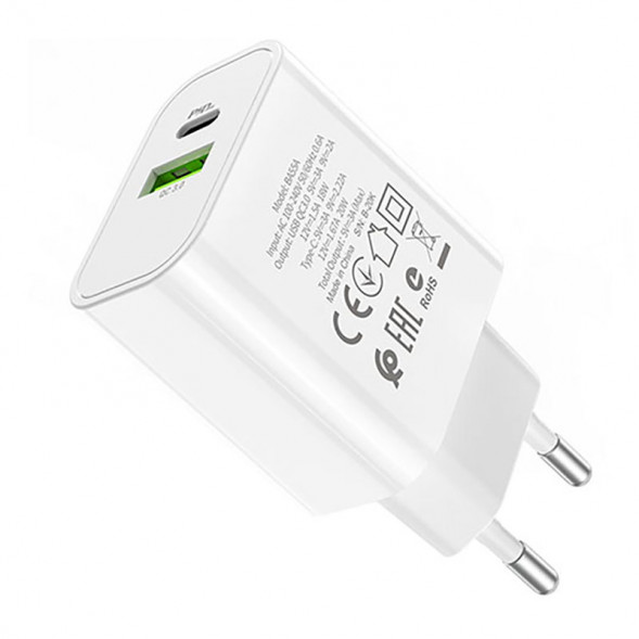 Сетевое зарядное BA55A Crown Speed 1xUSB QC3.0, 3A, USB-C PD, 20W (белый)