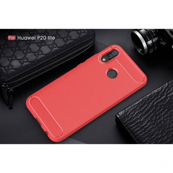 Чехол Carbon Fibre для Huawei P20 Lite, nova 3e (красный)