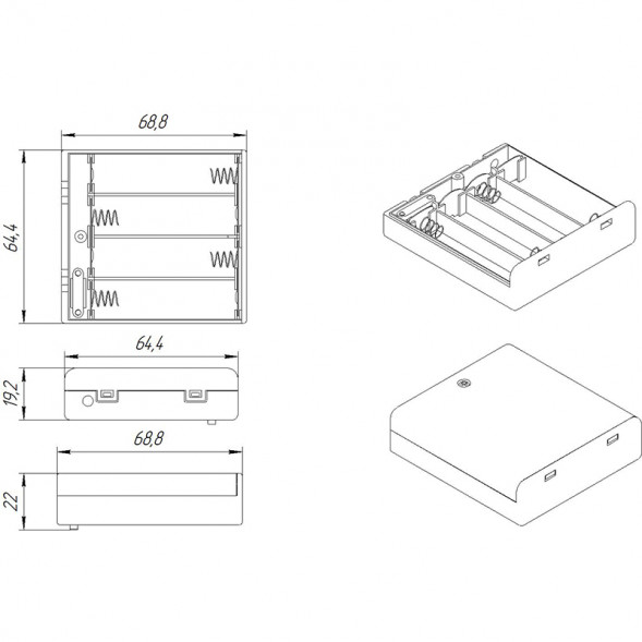 BH341-1 AA 4x1 Закрытый батарейный отсек на проводе