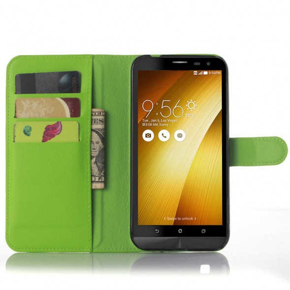 Чехол книжка с визитницей для Asus Zenfone Zoom ZX551ML ZX550 (Зеленый)