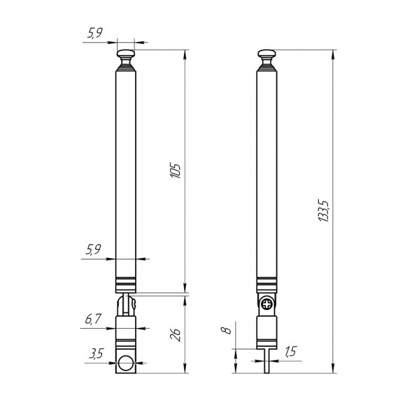 AST-5 D6mm S6 130-500mm телескопическая антенна