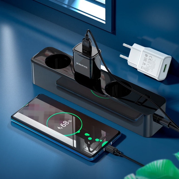 Сетевое зарядное Borofone BA59A QC3.0 быстрая зарядка с кабелем Type-C (черный)