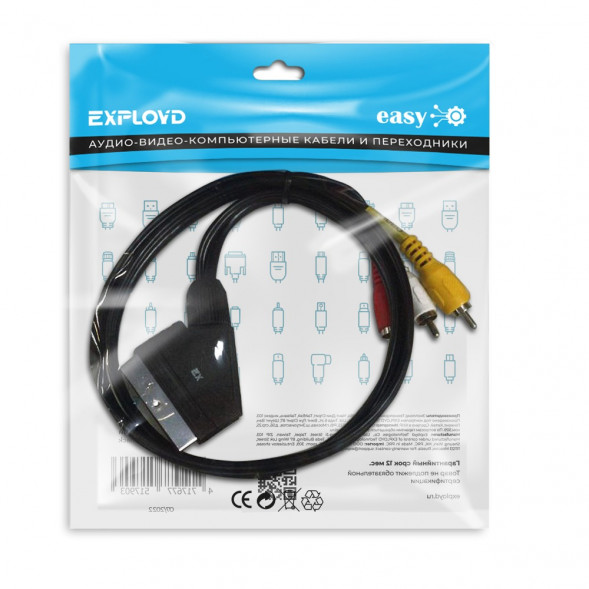 Кабель переходник SCART - 3xRCA(m) Exployd EX-K-1411 EASY, 1.0м (чёрный)