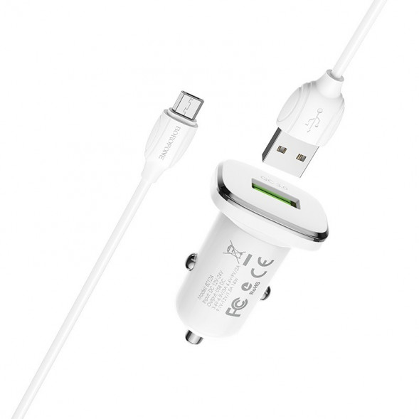 Автомобильное зарядное Borofone BZ12A QC3.0 набор с кабелем Micro-USB (белый)
