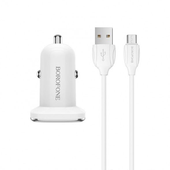 Автомобильное зарядное Borofone BZ12A QC3.0 набор с кабелем Micro-USB (белый)