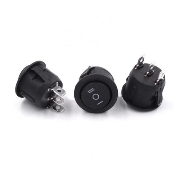 Переключатель круглый 23мм ON-OFF-ON 6A 250V 3Pin (черная клавиша)