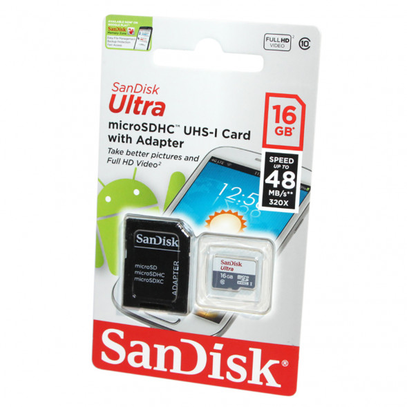 Карта памяти MicroSDHC 16GB Class 10 SanDisk UHS-I 48MB-s Imaging + SD адаптер