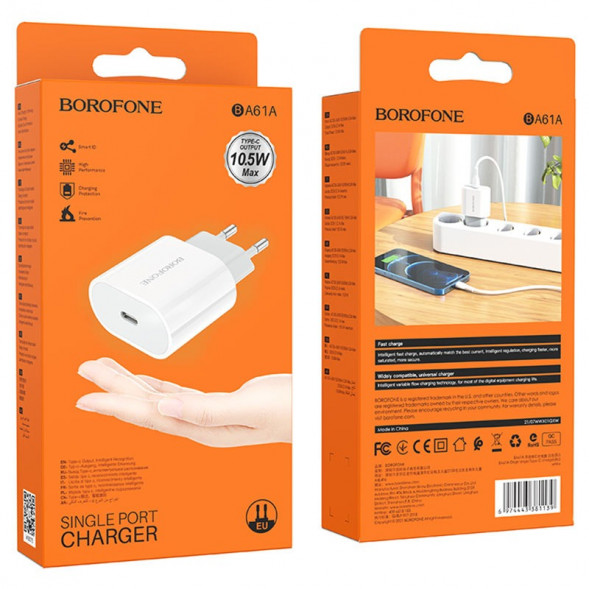 Сетевое зарядное Borofone BA61A Origin single Type-C 2.1A (белый)
