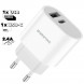 Зарядное устройство 2 выход USB + USB-C Borofone BA62A Premium QC 3.0 (белый)