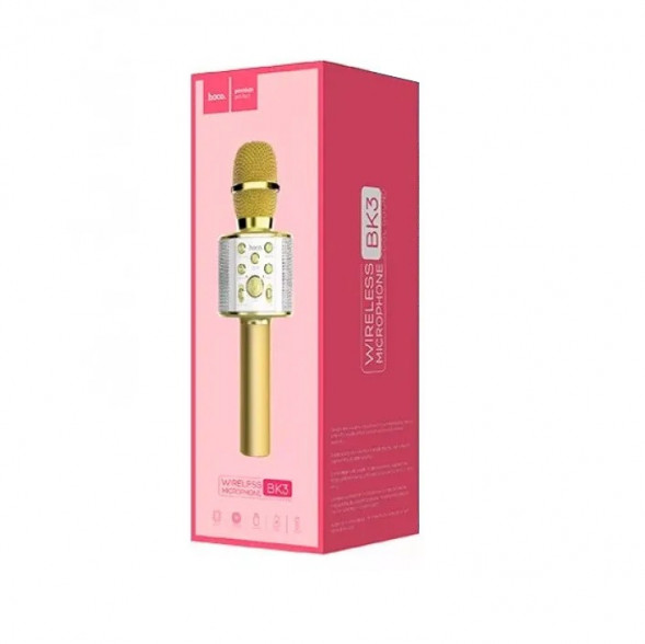 Караоке микрофон Hoco BK3 беспроводной для живого вокала (золотистый)