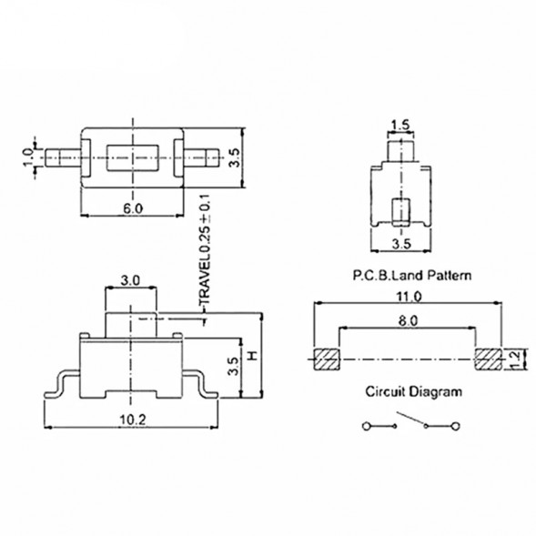 3x6x5mm 2pin Кнопка тактовая