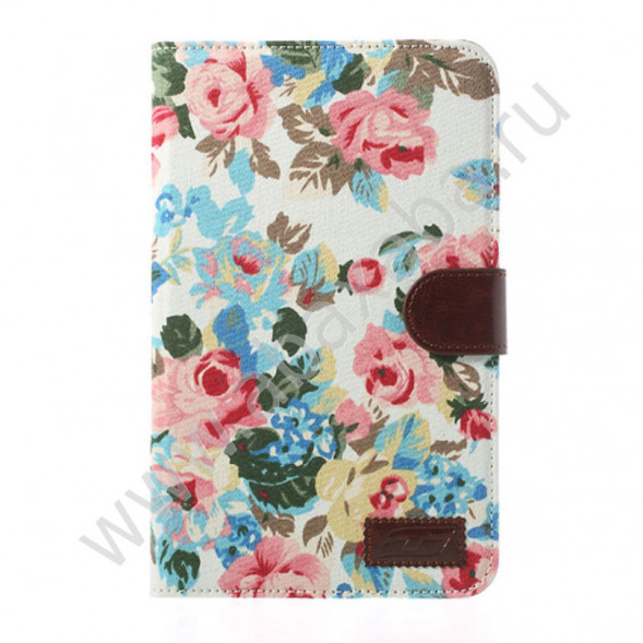 Чехол книжка с цветами для Samsung Galaxy Tab 3 7.0 Lite T111, T110 (Белый)