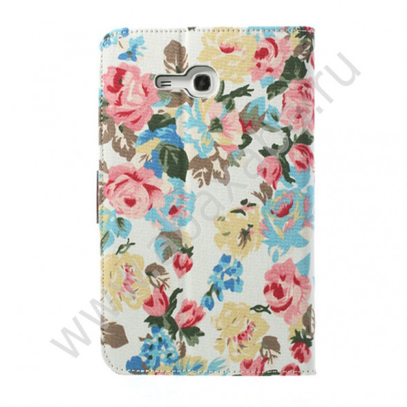 Чехол книжка с цветами для Samsung Galaxy Tab 3 7.0 Lite T111, T110 (Белый)