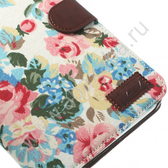 Чехол книжка с цветами для Samsung Galaxy Tab 3 7.0 Lite T111, T110 (Белый)